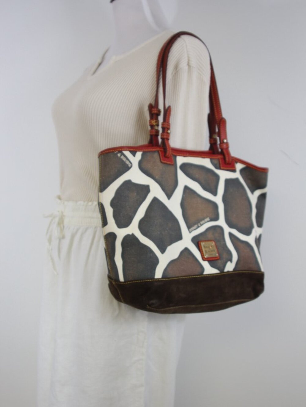 Dooney & Bourke Giraffe Print Tote Bag Suede Leather Y2K Safari Chic